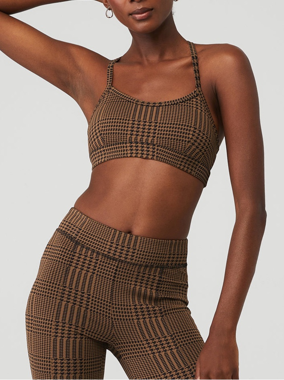 Alo Yoga Jacquard Glenplaid Gratitude Cinnamon Brown Houndstooth Sports Bra